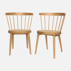 Silla de madera y caña, set de 2