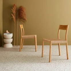 Silla de madera y cuerda, set de 2