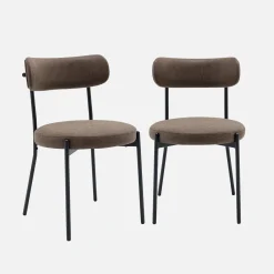 Silla de metal y polipiel marrón, set de 2