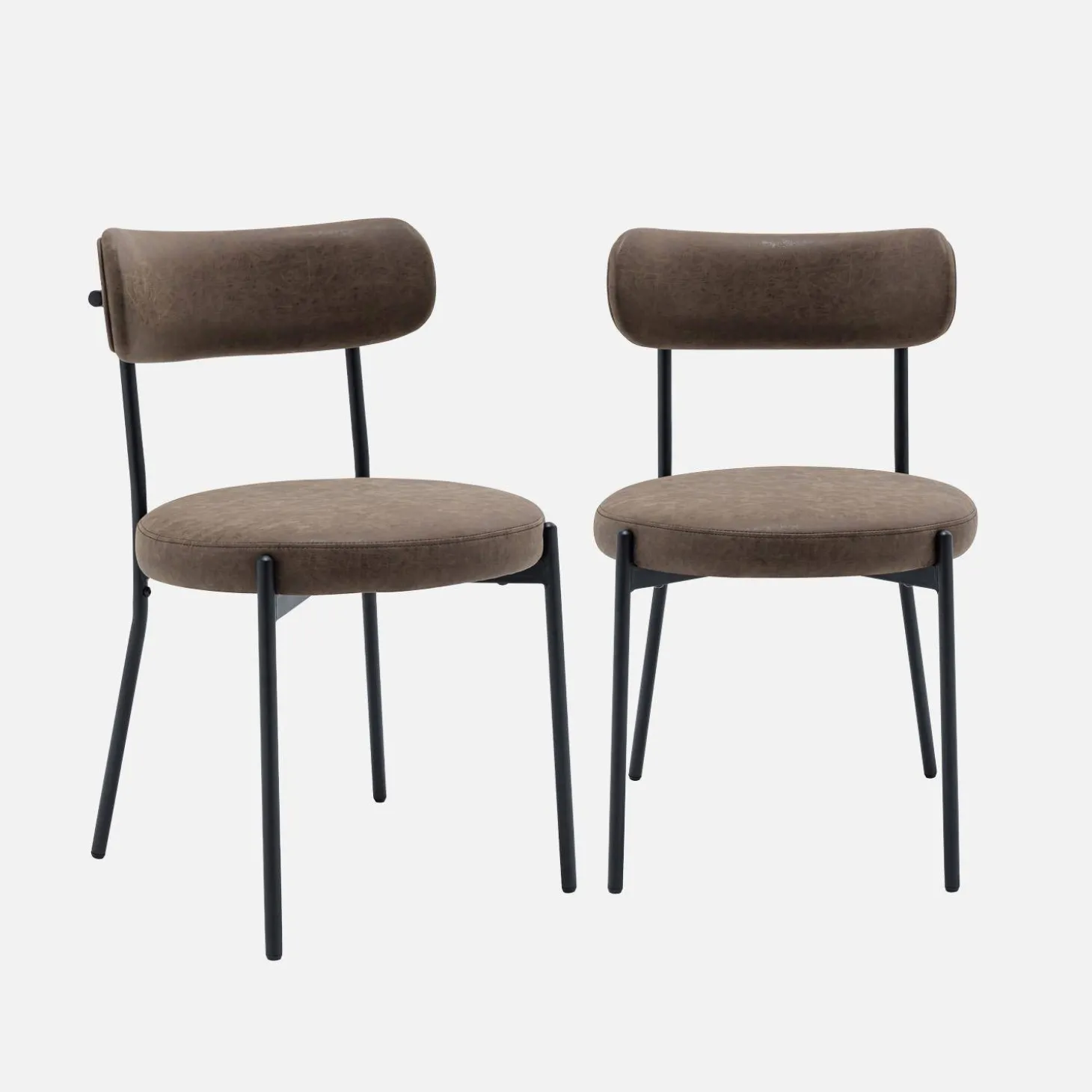 Silla de metal y polipiel marrón, set de 2