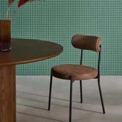Silla de metal y polipiel marrón, set de 2