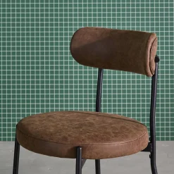 Silla de metal y polipiel marrón, set de 2