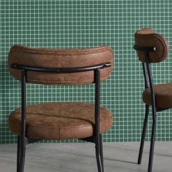 Silla de metal y polipiel marrón, set de 2