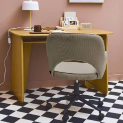 Silla de oficina con ruedas de pana fina y base negra