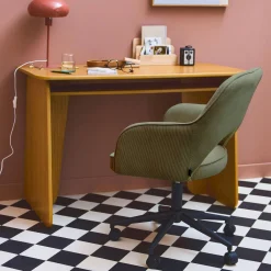 Silla de oficina con ruedas de pana fina y base negra