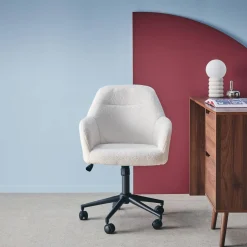 Silla de oficina con ruedas ajustable de metal y borreguito