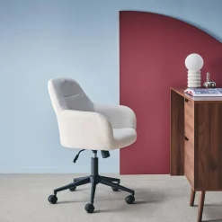Silla de oficina con ruedas ajustable de metal y borreguito
