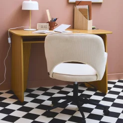 Silla de oficina con ruedas de pana fina y base negra