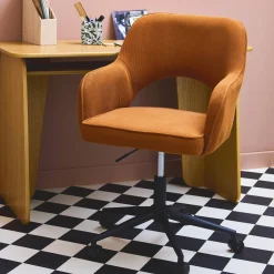 Silla de oficina con ruedas de pana fina y base negra