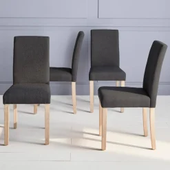 Silla de tela con patas de madera, set de 4
