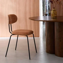 Silla decoración madera curvada teñida nogal y tela repelente al agua, set de 2