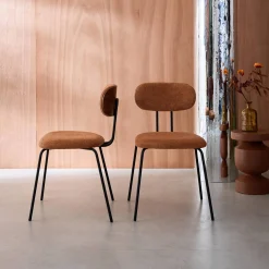 Silla decoración madera curvada teñida nogal y tela repelente al agua, set de 2