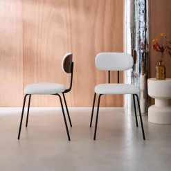 Silla decoración madera curvada teñida nogal y tela repelente al agua, set de 2