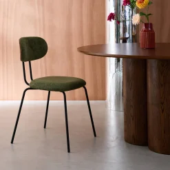 Silla decoración madera curvada teñida nogal y tela repelente al agua, set de 2