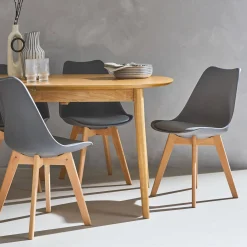 Silla escandinava con patas de madera de haya, set de 4