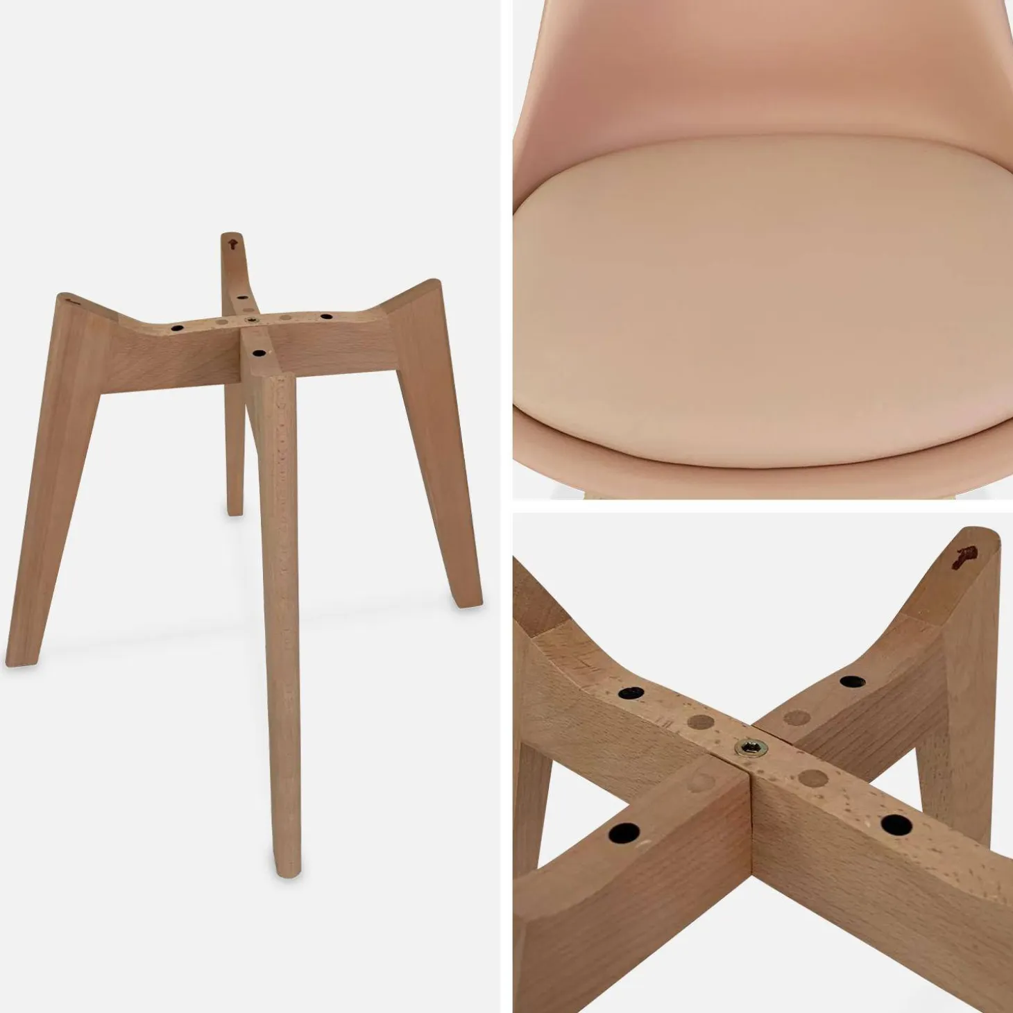 Silla escandinava con patas de madera de haya, set de 4