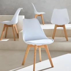 Silla escandinava con patas de madera de haya, set de 4
