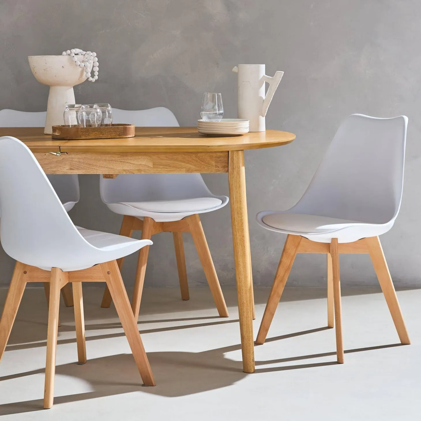 Silla escandinava con patas de madera de haya, set de 4