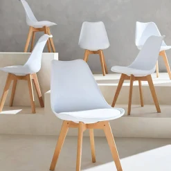 Silla escandinava con patas de madera de haya, set de 6