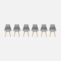 Silla escandinava con patas de madera de haya, set de 6