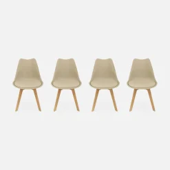 Silla escandinava con patas de madera de haya, set de 4