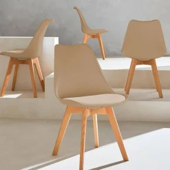 Silla escandinava con patas de madera de haya, set de 4