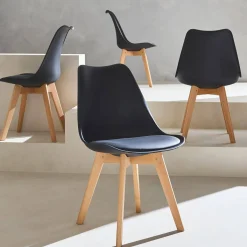 Silla escandinava con patas de madera de haya, set de 4