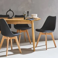 Silla escandinava con patas de madera de haya, set de 4