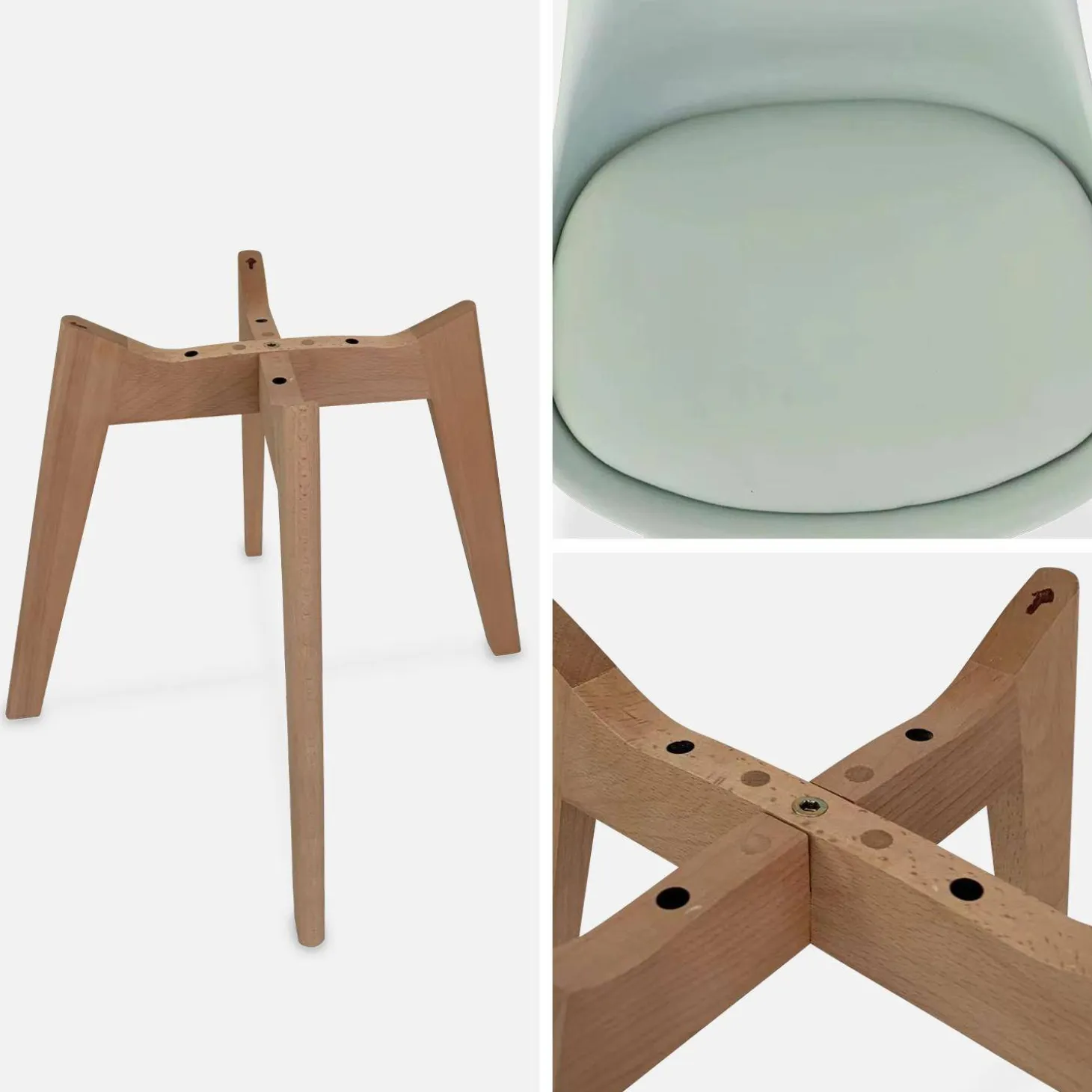 Silla escandinava con patas de madera de haya, set de 4