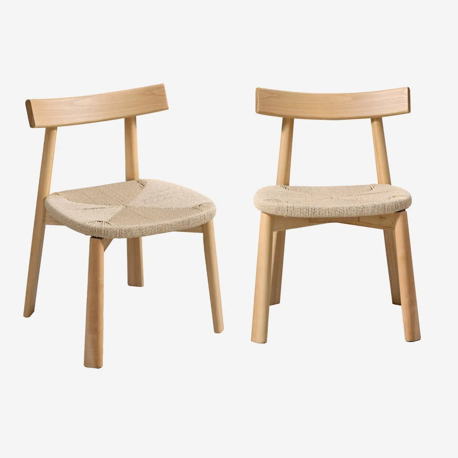 Silla escandinava de madera de hevea con asiento de cuerda, set de 2