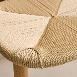Silla escandinava de madera de hevea con asiento de cuerda, set de 2