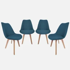 Silla escandinava de madera de haya y tela simple, set de 4