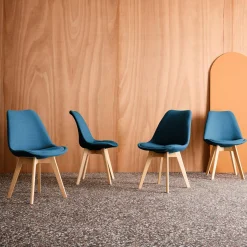 Silla escandinava de madera de haya y tela simple, set de 4
