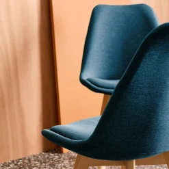 Silla escandinava de madera de haya y tela simple, set de 4