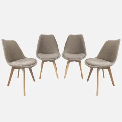 Silla escandinava de madera de haya y borreguito texturizada, set de 4