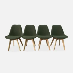 Silla escandinava de madera de haya y borreguito, set de 4