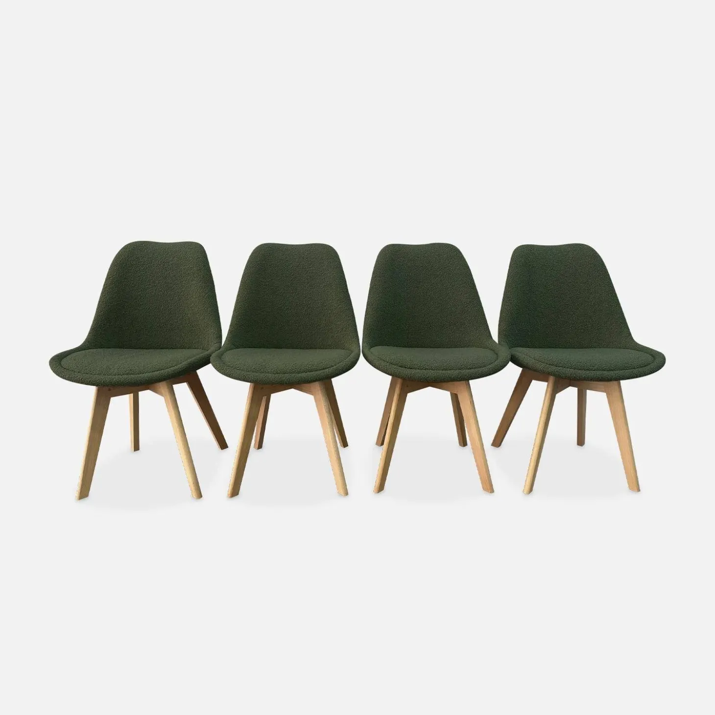 Silla escandinava de madera de haya y borreguito, set de 4
