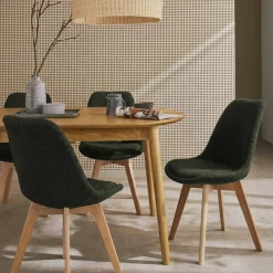 Silla escandinava de madera de haya y borreguito, set de 4