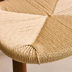 Silla escandinava de madera de hevea con asiento de cuerda, set de 2