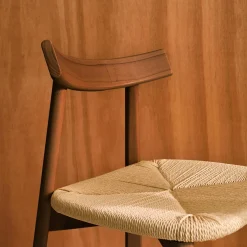 Silla escandinava de madera de hevea con asiento de cuerda, set de 2