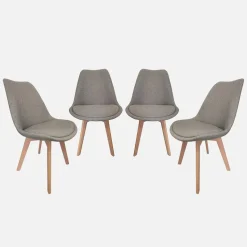 Silla escandinava de madera de haya y tela simple, set de 4