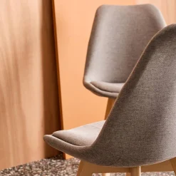 Silla escandinava de madera de haya y tela simple, set de 4
