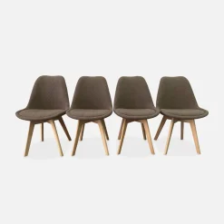 Silla escandinava de madera de haya y borreguito, set de 4