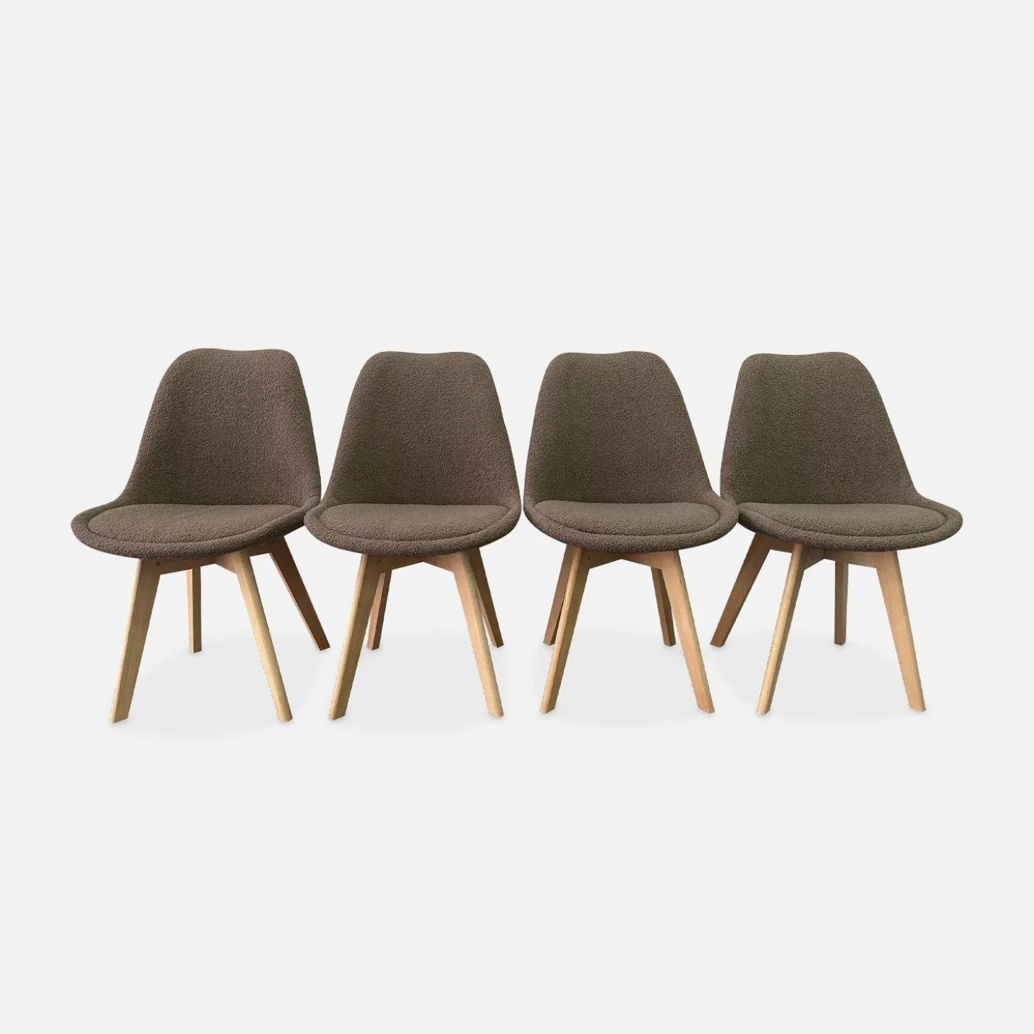 Silla escandinava de madera de haya y borreguito, set de 4