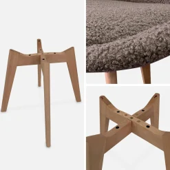 Silla escandinava de madera de haya y borreguito, set de 4