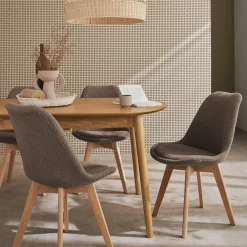 Silla escandinava de madera de haya y borreguito, set de 4