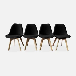 Silla escandinava de madera de haya y borreguito, set de 4