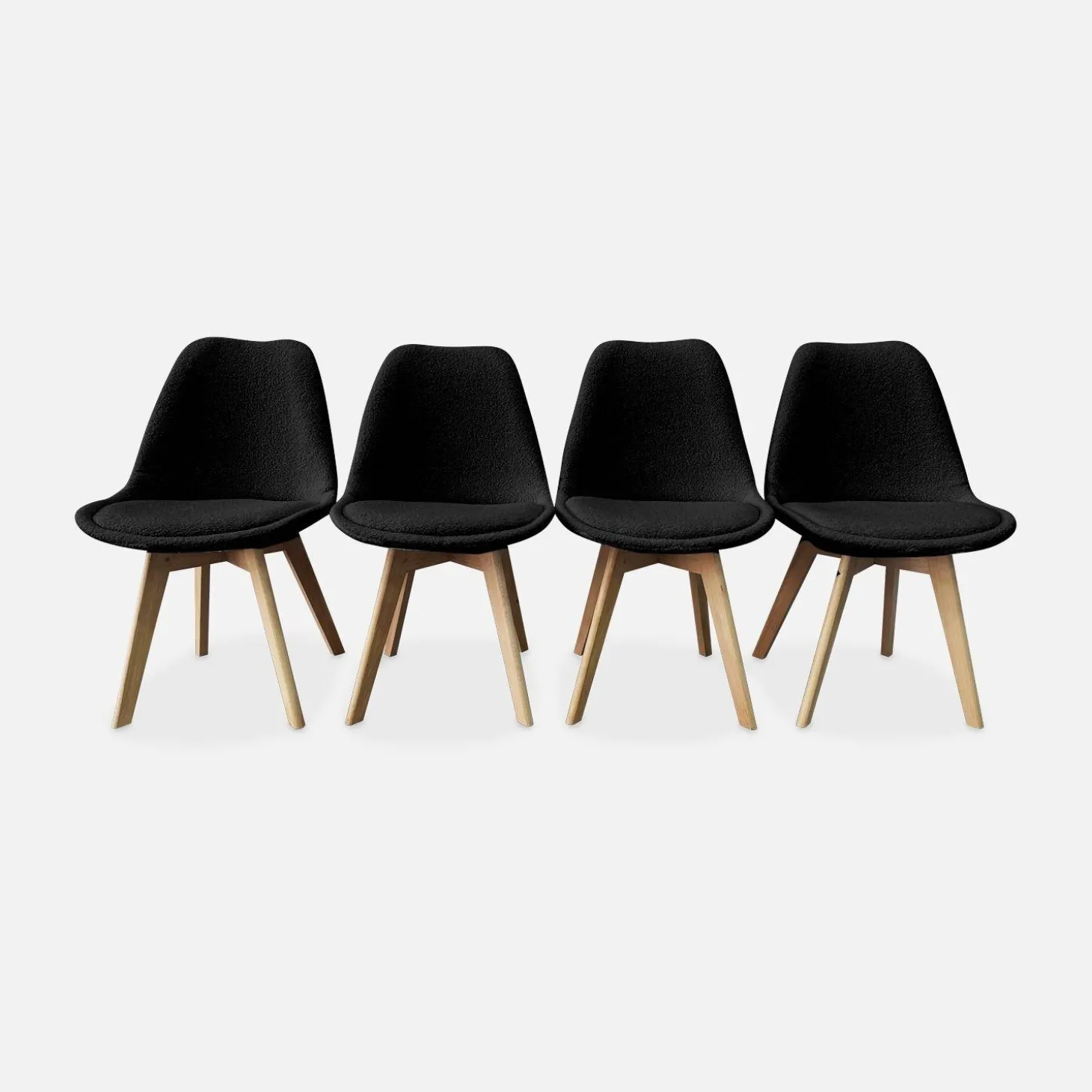Silla escandinava de madera de haya y borreguito, set de 4