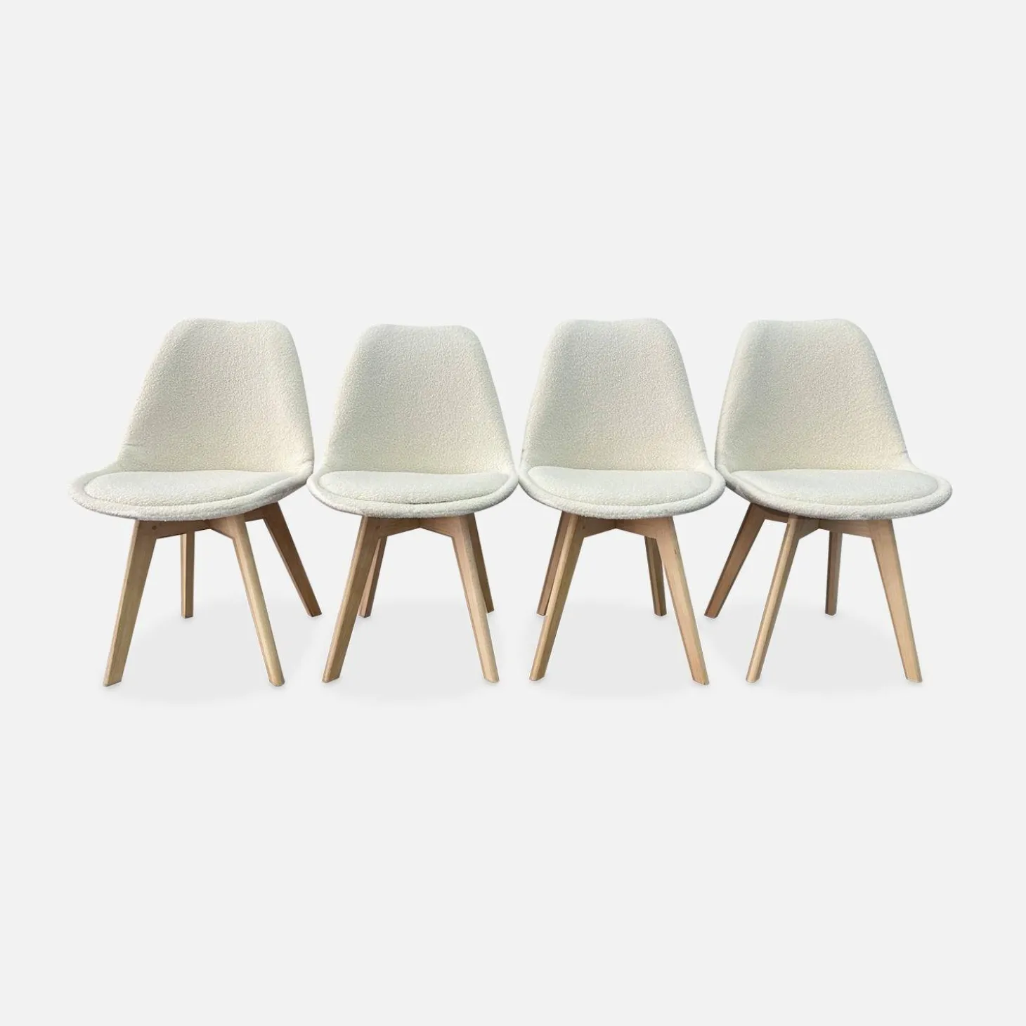 Silla escandinava de madera de haya y borreguito, set de 4