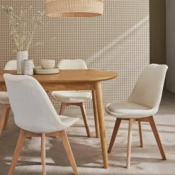 Silla escandinava de madera de haya y borreguito, set de 4